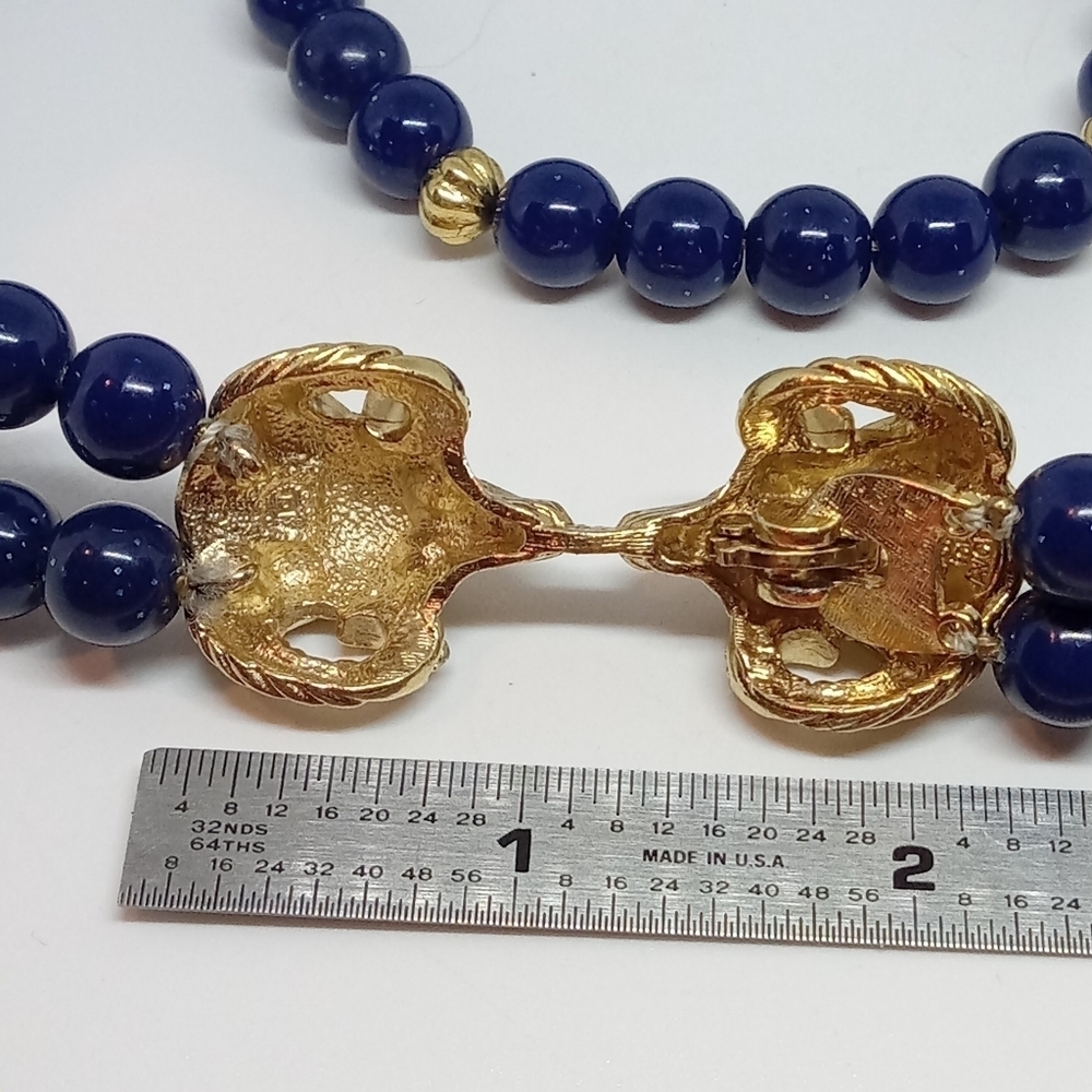 * vintage Kenneth Lane KJL Avon Rams Head blue glitter bead necklace 2 strand - Picture 3 of 6